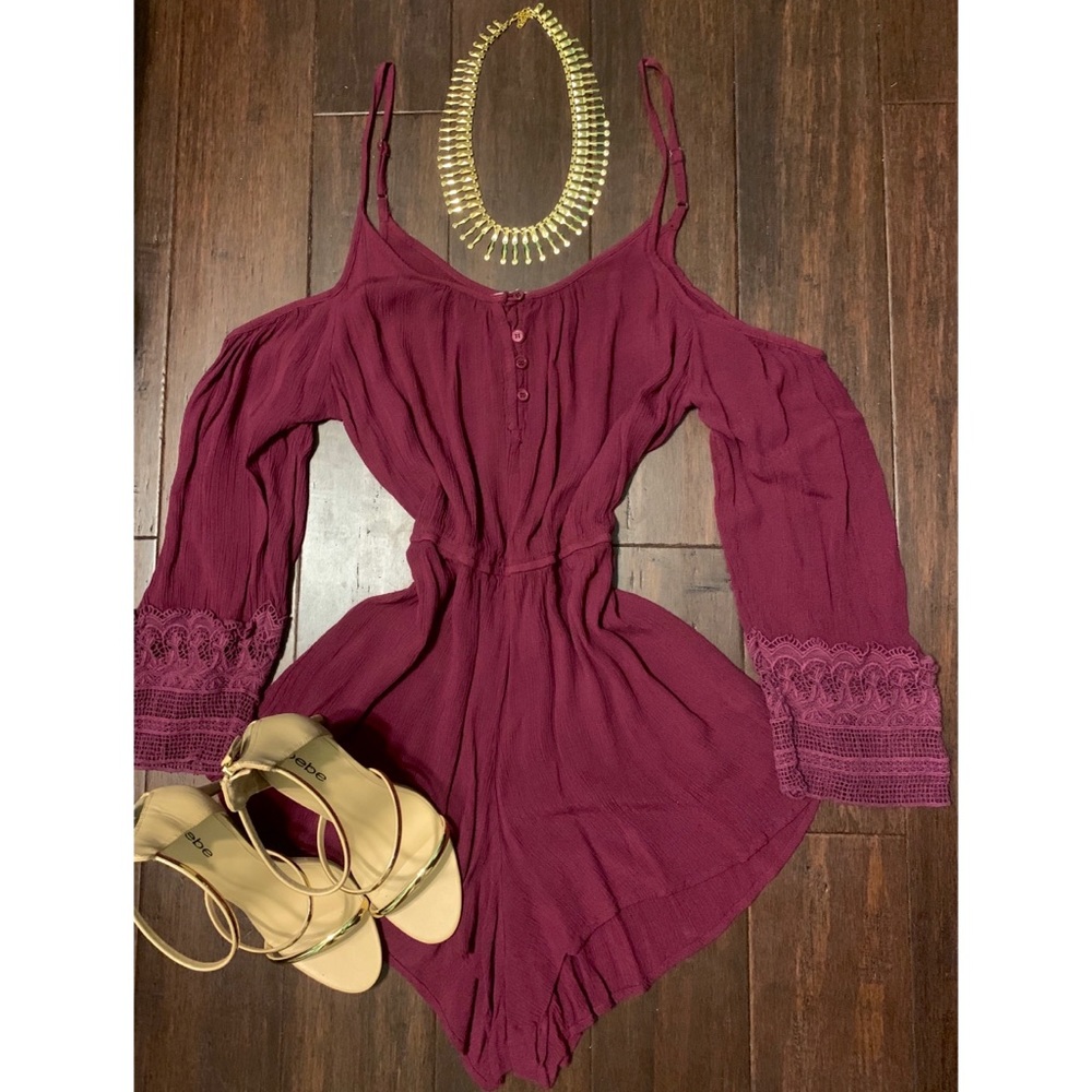 Burgundy Off Shoulder Romper